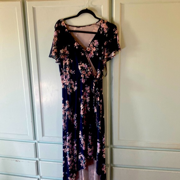Dark blue  floral print hi low dress xl - Picture 4 of 12